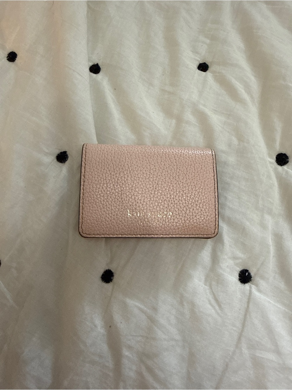 kate spade blush pink pebbled leather card case with gold logo